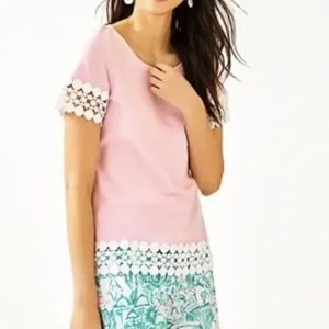Lilly Pulitzer Hayes Top Shirt Pink Tropics Lace sleeves medium M WORN ONCE RARE